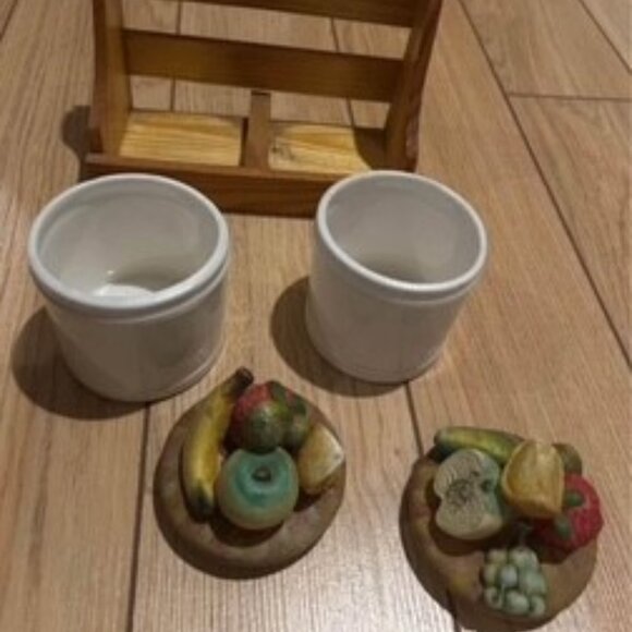 Vintage Ceramic Jars and Wooden Rack - Picture 2 of 2